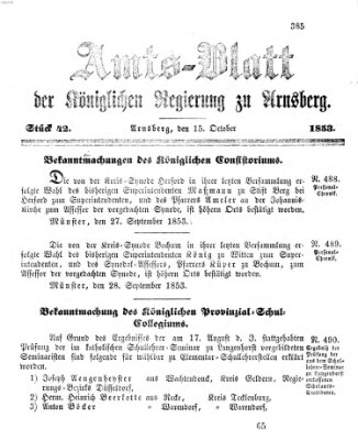 Amtsblatt für den Regierungsbezirk Arnsberg Samstag 15. Oktober 1853