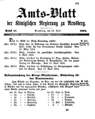 Amtsblatt für den Regierungsbezirk Arnsberg Samstag 29. April 1854