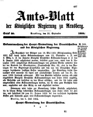 Amtsblatt für den Regierungsbezirk Arnsberg Samstag 30. September 1854