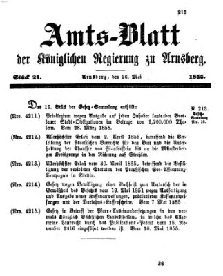 Amtsblatt für den Regierungsbezirk Arnsberg Samstag 26. Mai 1855