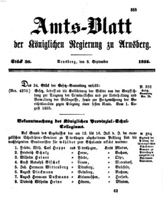 Amtsblatt für den Regierungsbezirk Arnsberg Samstag 8. September 1855