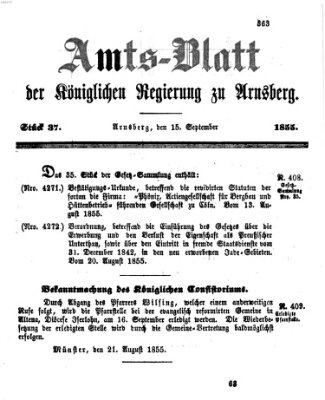 Amtsblatt für den Regierungsbezirk Arnsberg Samstag 15. September 1855
