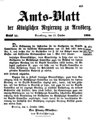 Amtsblatt für den Regierungsbezirk Arnsberg Samstag 13. Oktober 1855