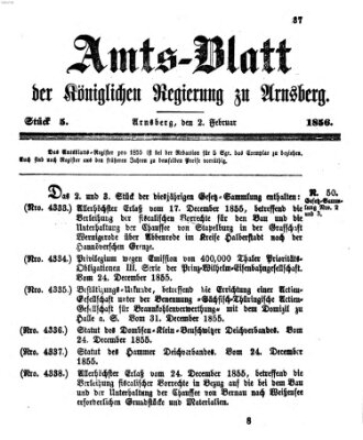 Amtsblatt für den Regierungsbezirk Arnsberg Samstag 2. Februar 1856