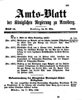 Amtsblatt für den Regierungsbezirk Arnsberg Samstag 29. März 1856