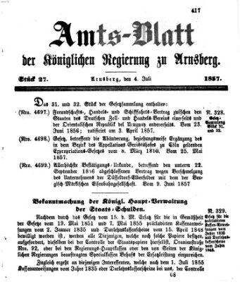 Amtsblatt für den Regierungsbezirk Arnsberg Samstag 4. Juli 1857