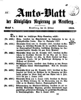 Amtsblatt für den Regierungsbezirk Arnsberg Samstag 13. Februar 1858