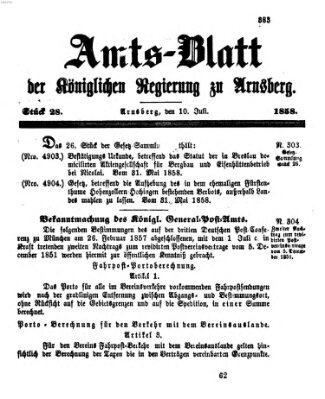 Amtsblatt für den Regierungsbezirk Arnsberg Samstag 10. Juli 1858