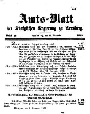 Amtsblatt für den Regierungsbezirk Arnsberg Samstag 13. November 1858