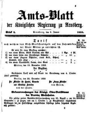 Amtsblatt für den Regierungsbezirk Arnsberg Samstag 8. Januar 1859