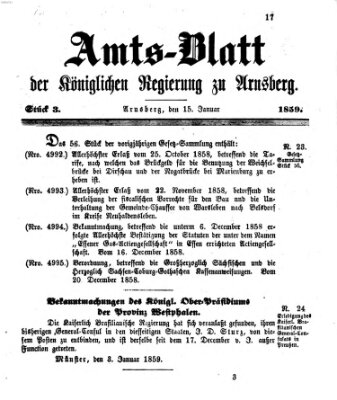 Amtsblatt für den Regierungsbezirk Arnsberg Samstag 15. Januar 1859