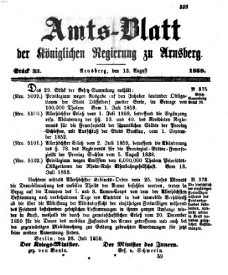 Amtsblatt für den Regierungsbezirk Arnsberg Samstag 13. August 1859