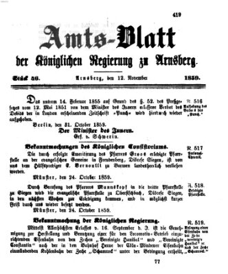 Amtsblatt für den Regierungsbezirk Arnsberg Samstag 12. November 1859