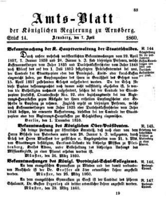 Amtsblatt für den Regierungsbezirk Arnsberg Samstag 7. April 1860