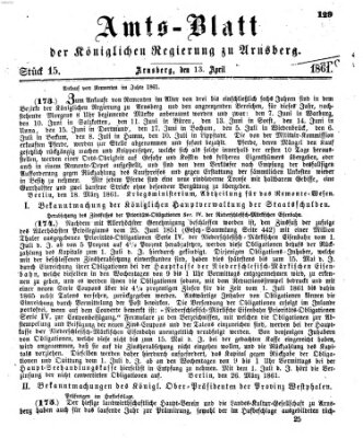 Amtsblatt für den Regierungsbezirk Arnsberg Samstag 13. April 1861
