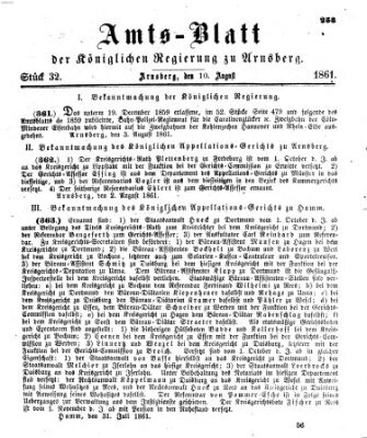 Amtsblatt für den Regierungsbezirk Arnsberg Samstag 10. August 1861
