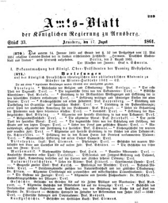 Amtsblatt für den Regierungsbezirk Arnsberg Samstag 17. August 1861