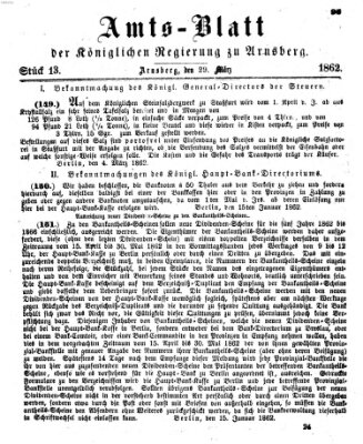 Amtsblatt für den Regierungsbezirk Arnsberg Samstag 29. März 1862