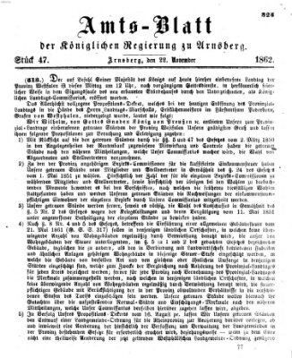 Amtsblatt für den Regierungsbezirk Arnsberg Samstag 22. November 1862