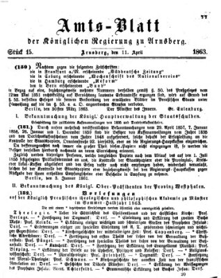 Amtsblatt für den Regierungsbezirk Arnsberg Samstag 11. April 1863