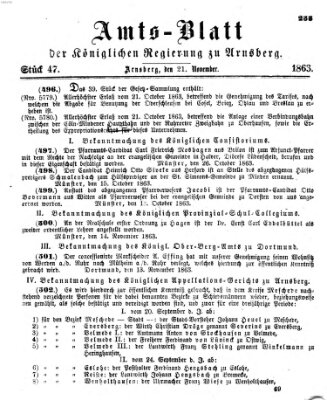 Amtsblatt für den Regierungsbezirk Arnsberg Samstag 21. November 1863