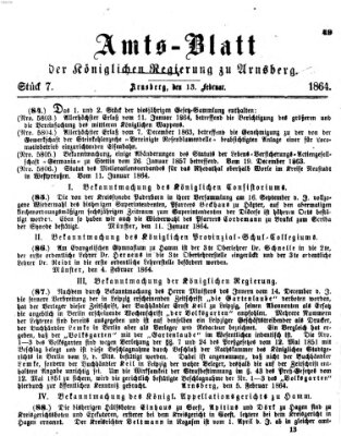 Amtsblatt für den Regierungsbezirk Arnsberg Samstag 13. Februar 1864