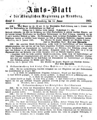 Amtsblatt für den Regierungsbezirk Arnsberg Samstag 14. Januar 1865