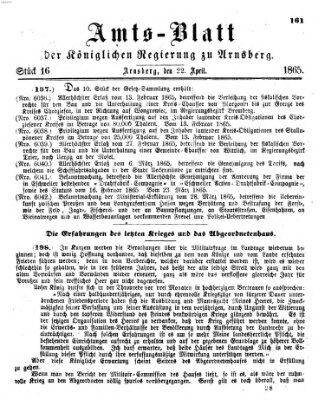Amtsblatt für den Regierungsbezirk Arnsberg Samstag 22. April 1865