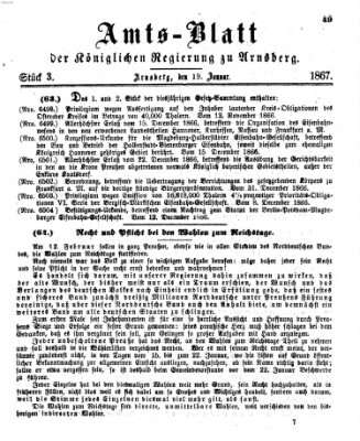 Amtsblatt für den Regierungsbezirk Arnsberg Samstag 19. Januar 1867