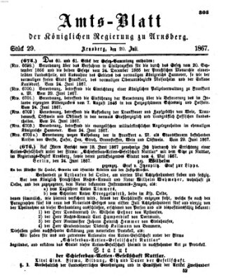 Amtsblatt für den Regierungsbezirk Arnsberg Samstag 20. Juli 1867