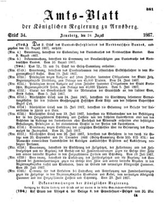 Amtsblatt für den Regierungsbezirk Arnsberg Samstag 24. August 1867