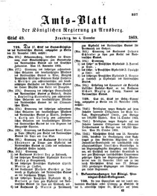 Amtsblatt für den Regierungsbezirk Arnsberg Samstag 4. Dezember 1869