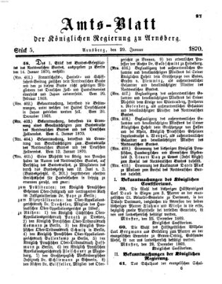 Amtsblatt für den Regierungsbezirk Arnsberg Samstag 29. Januar 1870