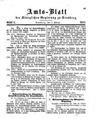 Amtsblatt für den Regierungsbezirk Arnsberg Samstag 5. Februar 1870