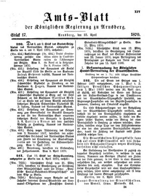 Amtsblatt für den Regierungsbezirk Arnsberg Samstag 23. April 1870