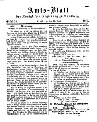 Amtsblatt für den Regierungsbezirk Arnsberg Samstag 18. Juni 1870