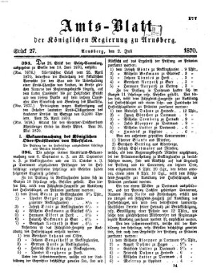 Amtsblatt für den Regierungsbezirk Arnsberg Samstag 2. Juli 1870