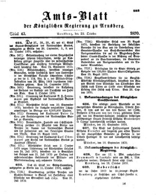 Amtsblatt für den Regierungsbezirk Arnsberg Samstag 22. Oktober 1870