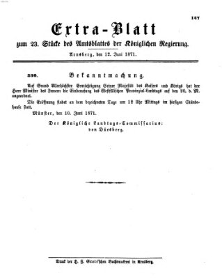 Amtsblatt für den Regierungsbezirk Arnsberg Montag 12. Juni 1871
