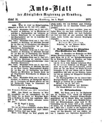 Amtsblatt für den Regierungsbezirk Arnsberg Samstag 5. August 1871
