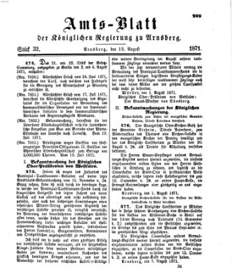 Amtsblatt für den Regierungsbezirk Arnsberg Samstag 12. August 1871