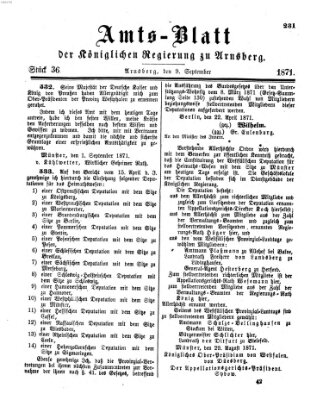 Amtsblatt für den Regierungsbezirk Arnsberg Samstag 9. September 1871
