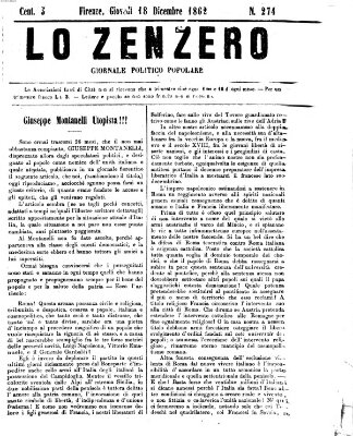 Lo Zenzero Donnerstag 18. Dezember 1862