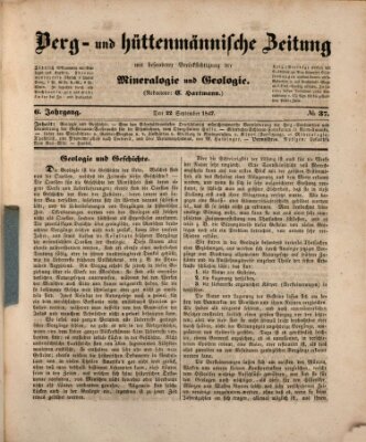 Berg- und hüttenmännische Zeitung Mittwoch 22. September 1847