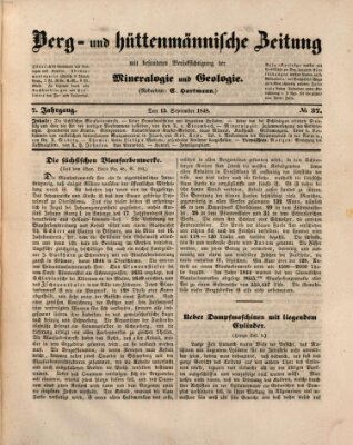 Berg- und hüttenmännische Zeitung Mittwoch 13. September 1848