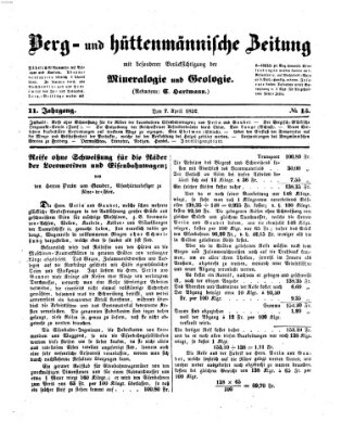 Berg- und hüttenmännische Zeitung Mittwoch 7. April 1852