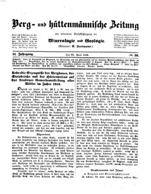 Berg- und hüttenmännische Zeitung Mittwoch 28. April 1852