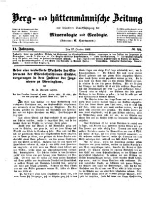 Berg- und hüttenmännische Zeitung Mittwoch 27. Oktober 1852