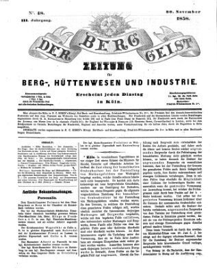 Der Berggeist Dienstag 30. November 1858
