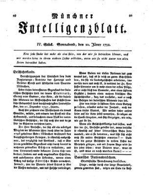 Münchner Intelligenzblatt Samstag 20. Januar 1798